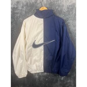 VTG 90s Nike Split 2 Tone Big Swoosh Windbreaker Jacket Men’s Large White/Navy